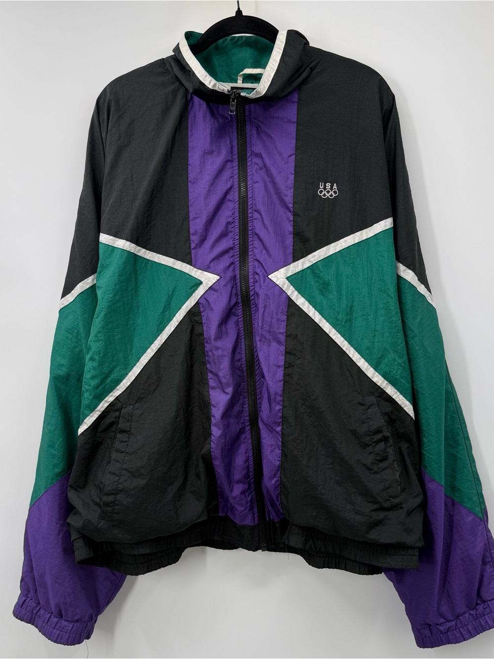 USA Olympic Colorblock Windbreaker Jacket - Black/Green/Purple